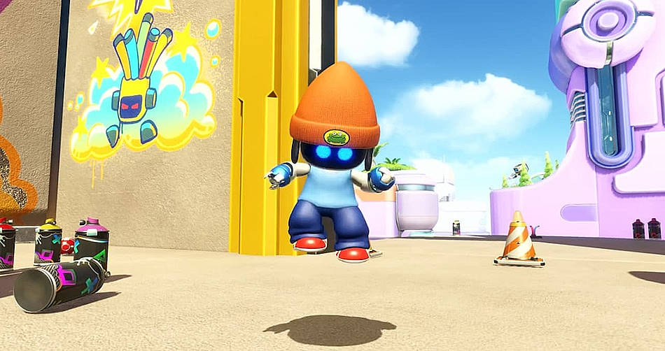 Astro Bot vestido como el icónico Parappa, de PaRappa the Rapper del bono de preorder