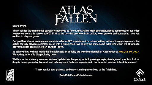 Deck13 anuncia el retraso en Atlas Fallen