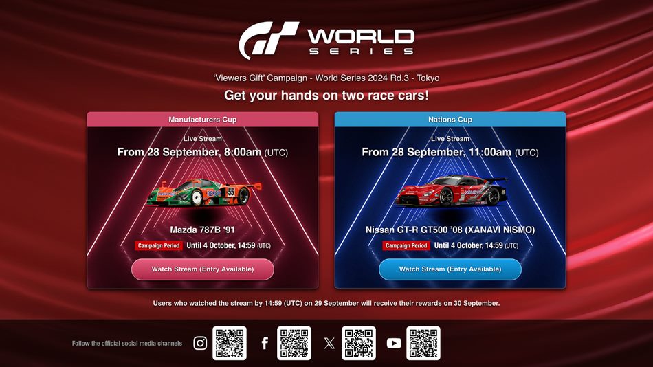 Los autos gratis de los regalos para los espectadores en la Gran Turismo 7 Tokyo World Series