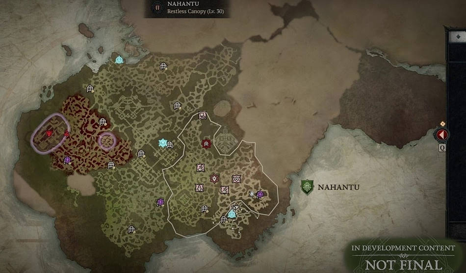 Mapa de Nahantu de la nueva región en Diablo IV con el DLC Vessel of Hatred